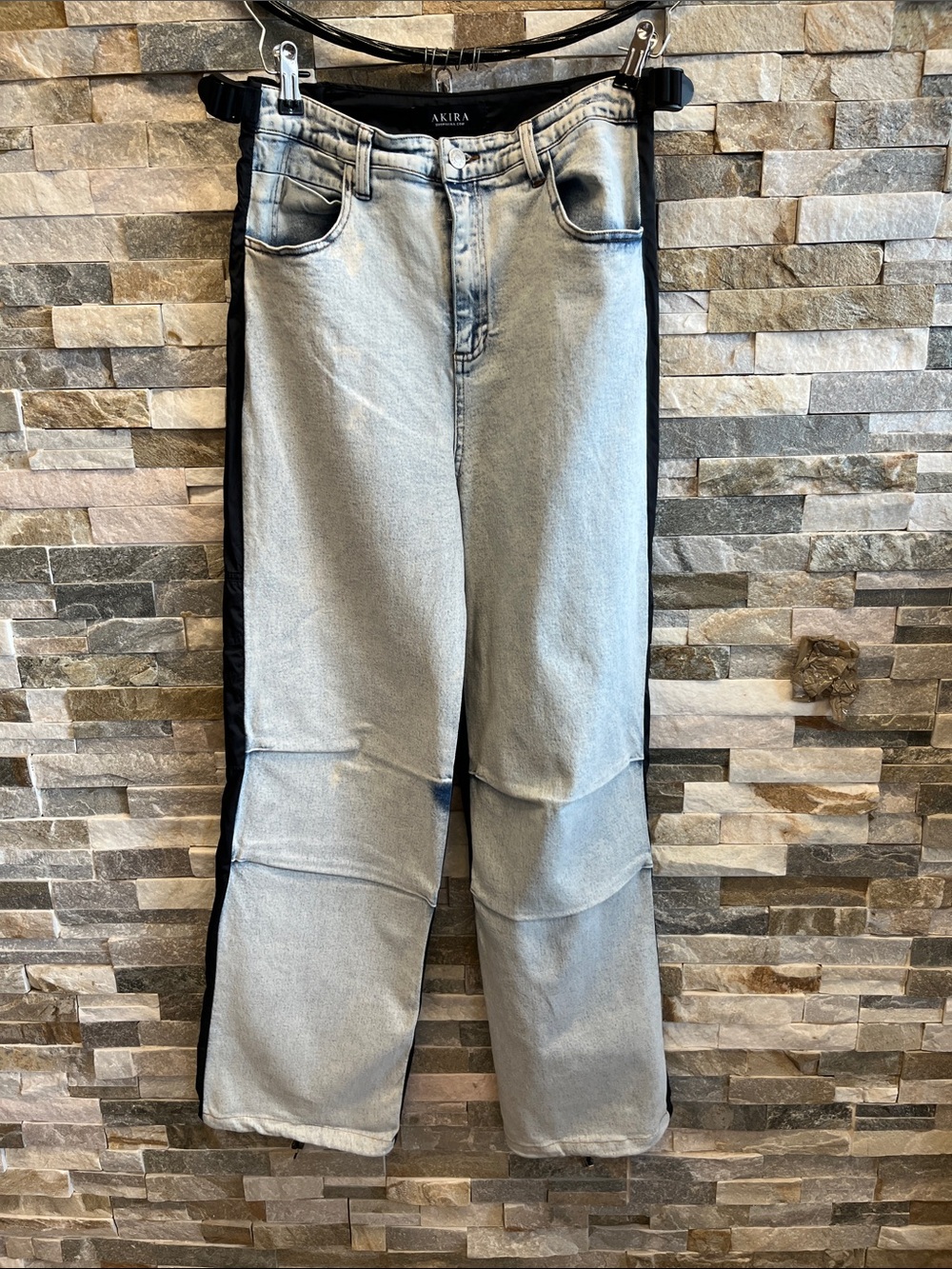 AKIRA Light Wash Denim Jeans with Black Side Panels